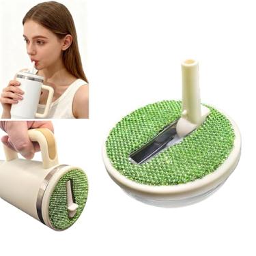 Imagem de CARONIN Tampa de canudo dobrável de 1,134 g para Stanley Quencher H2.0, tampa à prova de vazamento de strass de 1,134 g para Stanley Tumber, tampas antiderramamento para copo Stanley (verde)