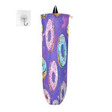 Imagem de Wassud Pacote com 2 porta-sacos plásticos coloridos Donuts, suporte de parede para sacola de mercearia, armazenamento de cozinha para decoração de despensa de cozinha em casa