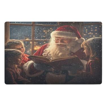 Imagem de STAYTOP Tapete de porta feliz Papai Noel, entrada externa, 81 x 50 cm, tapete de boas-vindas ao ar livre/interno, tapetes de banho fofos, capacho frontal antiderrapante para entrada, pátio, áreas de