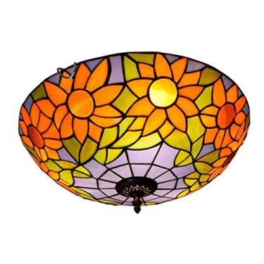 Imagem de Luminária de teto estilo Tiffany com girassóis, 40 cm (16 polegadas), vintage, campestre, floral, feita à mão, em vitral, para quarto e sala de estar, soquete E27, A.