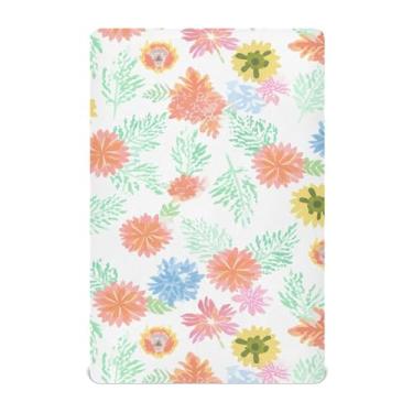 Imagem de Burbuja Lençol de berço de flores coloridas para meninos e meninas, lençol com elástico 71 x 132 cm para colchões de berço padrão e infantil, macio e respirável