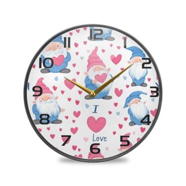 Imagem de YETTASBIN Relógio de parede acrílico Valentines Gnomos - Silencioso, sem tique-taque, operado por bateria, relógio redondo decorativo criativo para cozinha, sala de estar, banheiro, decoração de