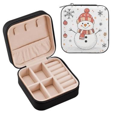 Imagem de YETTASBIN Caixa de joias de boneco de neve de Natal para adolescentes, meninas, mulheres, presente de aniversário, Natal, caixa de armazenamento portátil de couro PU, mini estojo de joias de viagem