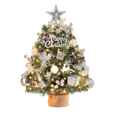 Imagem de Mini árvore de Natal artificial de 45 cm/60 cm, pequenas árvores de Natal de mesa para decoração de festas de fim de ano, planta artificial (ouro, 45 cm)