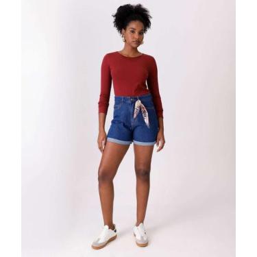 Imagem de Short Mom Jeans Feminino Lenço-89537 - Vizzy Jeans, 40, Jeans azul