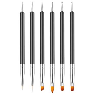 Imagem de Conjunto de 6 peças de pincéis de arte de unha, ferramentas de manicure de ponta dupla, para cuidados com as unhas