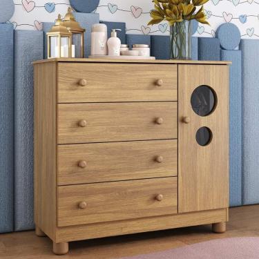 Imagem de Cômoda Infantil 95cm 1 Porta com Vidro e 4 Gavetas Bombom Multimóveis MP4464