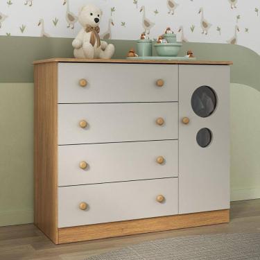 Imagem de Cômoda Infantil 95cm 1 Porta com Vidro e 4 Gavetas Pirulito Multimóveis MP4469