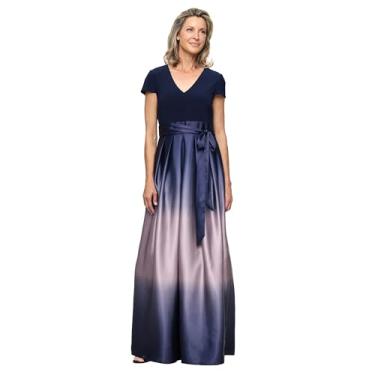 Imagem de S.L. Fashions Vestido feminino longo de cetim com manga cavada, ombré, mãe da noiva, com bolsos, vestido de festa formal, Azul-marinho/malva, 52