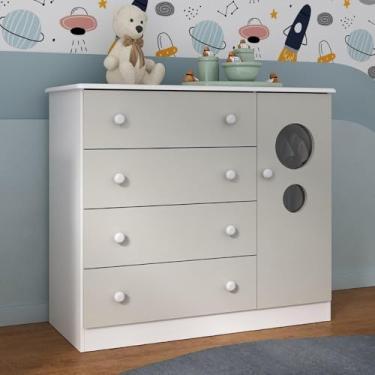 Imagem de Cômoda Infantil 95cm 1 Porta com Vidro e 4 Gavetas Pirulito Multimóveis Mp4469 Branco/off White