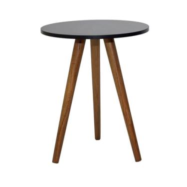 Imagem de Mesinha Redonda Alta de Pê Palito Retrô - Canto de Sala Decorativa, Porta Quadros e Objetos, Mesa Lateral Compacta para Sala de Estar ou Quarto (PRETO)