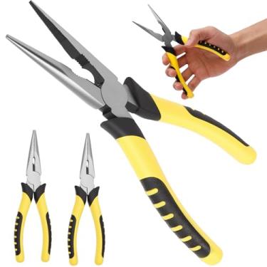 Imagem de 3 peças de alicate de ponta de agulha de 20 cm, alicate de corte de nariz longo de aço carbono resistente com cortador de arame, grampo de papel antiderrapante confortável para casa, pesca, joias e
