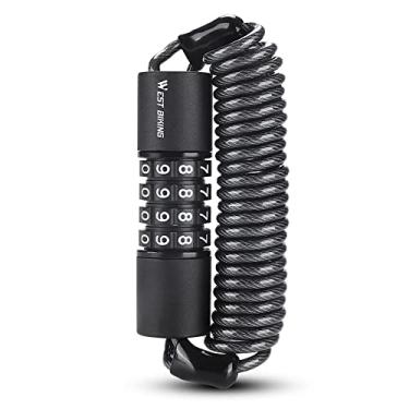 Imagem de POCREATION Trava de Bicicleta, Cabo de Aço de Liga de Zinco 4mm Com Senha Abs de 4 Dígitos, Contração Elástica 1.50m para Carrinho de bebê de Motocicleta de Bicicleta (BLACK)