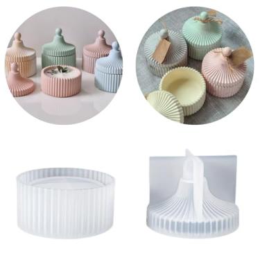 Imagem de Molde de Silicone Porta Jóias Listrado para Cimento Resina Gesso Velas Forma Potes com Tampa