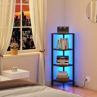 Imagem de TUTOTAK Prateleira de canto, estante de canto de 4 camadas para espaços pequenos, suporte de prateleira de canto estreito com rack de armazenamento, para sala de estar, quarto, preto BS08BK004L