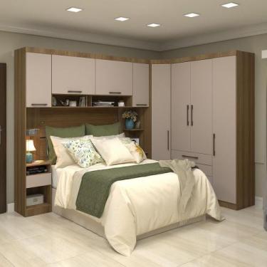 Imagem de Quarto Modulado Queen de Canto Diagonal com Guarda-roupas Maleiro e Ca