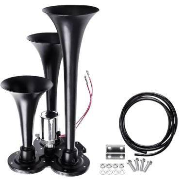 Imagem de Kit de buzina pneumática de 12 V de trem de trompete triplo para caminhões, barcos, carros