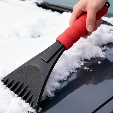 Imagem de Raspador de gelo para vidro, raspador de gelo com rodo de janela removível, escova raspadora de carro para raspador de gelo e neve - vermelho