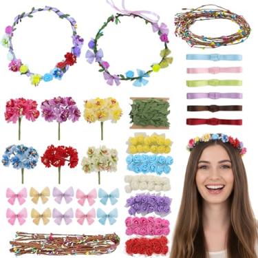 Imagem de Kit DIY para fazer coroas de flores, 145 peças, kit de artesanato floral de borboleta rosa, conjunto de acessórios de cabelo de flores de fada para mulheres, meninas, festa de aniversário, faça suas