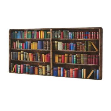 Imagem de Estante de livros educativos grande retrô mouse pad à prova d'água protetor de mesa estendido para computador tapete de borracha antiderrapante para escritório, computador, teclado, laptop e mesa de