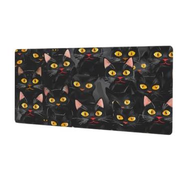 Imagem de hongjinglin Tapete de rato grande gato preto fofo à prova d'água para computador estendido tapete protetor de mesa tapete de borracha antiderrapante para escritório, computador, teclado, laptop e mesa
