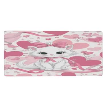Imagem de hongjinglin Tapete de rato rosa grande gato fofo à prova d'água tapete protetor de mesa estendido para computador tapete de base de borracha antiderrapante para escritório, computador, teclado, laptop
