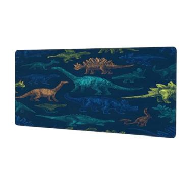 Imagem de Tapete de rato azul dinossauro grande fofo à prova d'água para computador protetor de mesa com base de borracha antiderrapante para escritório, computador, teclado, laptop e mesa de casa, tapete de