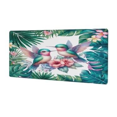 Imagem de Tapete de rato grande, planta tropical, pássaro, à prova d'água, tapete protetor de mesa estendido para computador, base de borracha antiderrapante para escritório, computador, teclado, laptop e mesa