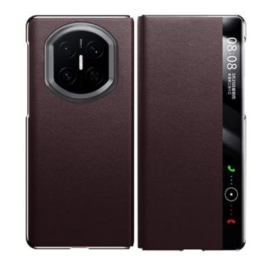 Imagem de FWYANZH Capa de couro genuíno para Huawei Mate X7, janela de visão clara, proteção fólio, capa de luxo para negócios, à prova de choque, marrom, Mate X7