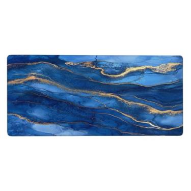 Imagem de Tapete de mouse grande em mármore azul escuro à prova d'água com protetor de mesa estendido para computador, base de borracha antiderrapante para escritório, computador, teclado, laptop e mesa de casa