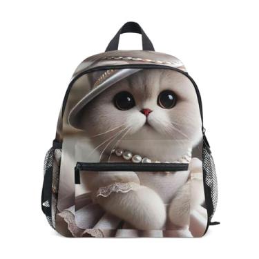 Imagem de GAIGEO Cute Cat Elegant Kitten Toddler School Backpack, 10x4x12 In, Girls Mini Backpack Includes Water Bottle Pockets, Whistle Clip for Safety