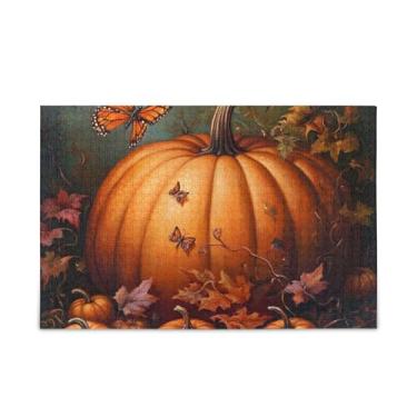 Imagem de Quebra-cabeça de 500 peças abóboras borboletas de madeira e papel com saco de armazenamento quebra-cabeças complexos para adultos