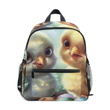 Imagem de GAIGEO Cute Chickens Chick Kids School Backpack with Whistle, 2 Bottle Pockets, Lightweight, Toddler Travel Backpack 10x4x12 In, for Ages 3-8