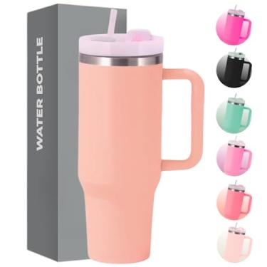 Imagem de Copo Térmico com Tampa 1200 Ml Caneca Garrafa Térmica Com Canudo - Inox Parede Dupla (Salmão)