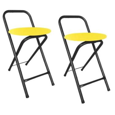 Imagem de Kit 2 Bancos Banqueta Dobrável Baixa Assento Estofado Redondo - Movera