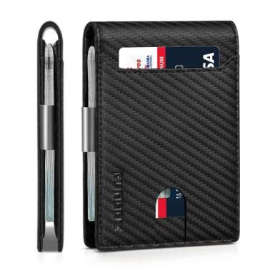 Imagem de Carteira RUNBOX Slim Leather Money Clip para homens com bloqueio de RF