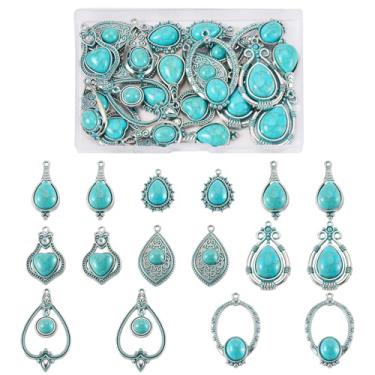 Imagem de Spritewelry Berloques de turquesa tibetana de liga vintage tibetanos ocidentais antigos prata turquesa boêmio brincos pendentes para fabricação de joias, colar e brincos, Metal não precioso, Sem Pedra