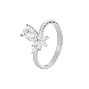 Imagem de Anéis de noivado delicados, aliança de casamento com lágrima, corte de pêra, halo de zircônia cúbica, anéis de compromisso para mulheres, Zircônia cúbica, Zircônia cúbica