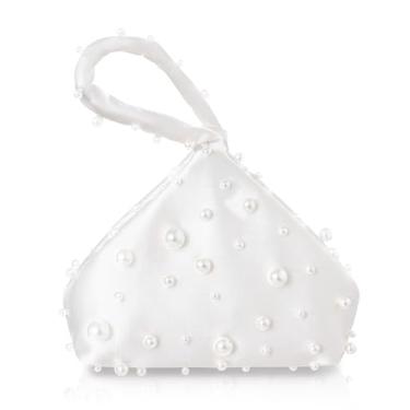 Imagem de BABEYOND Bolsas clutch para mulheres – Bolsa de cetim para noite triangular bolsa pérola para festa de formatura de casamento, Branco, One Size