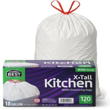 Imagem de Sacos de lixo resistentes de 18 galões – 120 unidades, sacos de lixo brancos com cordão ultra grosso – resistentes a vazamentos para uso doméstico e comercial, sacos de lixo grandes, feitos nos EUA