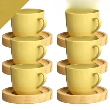 Imagem de Xicara De Café Com Pires Kit De Xicaras Chá Porcelana Amarela 170ml(Amarelo)