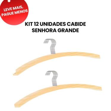 Imagem de OFERTA KIT 12 Cabides Senhora Adulto 40cm Grande de Madeira R3B Organi