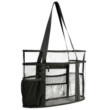 Imagem de TINYAT Bolsa grande transparente para mulheres, bolsa de praia de malha com zíper, bolsa de viagem transparente, bolsa de ombro para férias, natação, academia, Preto/90647, One Size