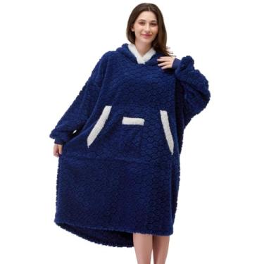 Imagem de KAWAHOME Cobertor com capuz com estampa 3D para mulheres e homens, moletom quente e fofo, presentes de aniversário para mamãe namorada, hexágono - azul marinho