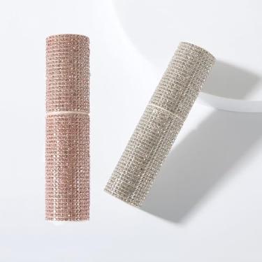 Imagem de Pacote com 2 frascos de perfume de diamante recarregáveis de 10 ml, atomizadores de viagem de strass de luxo com bomba de pressão, conjunto de mini spray à prova de vazamento (rosa + prata)