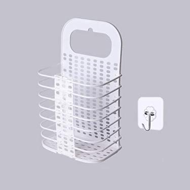 Imagem de Cesta de Lavanderia Plegável com Alça Pequena Plástica Suspensa Alta para Armazenamento 2 Cestas Roupas Grande Capacidade Auxiliar da Vida Doméstica