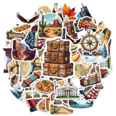 Imagem de 35 peças de adesivos de papelaria com tema de viagem americana, pacote de adesivos vintage, com marcas de referência para mala, geladeira, telefone, bagagem, laptop, guitarra, carro, adesivos