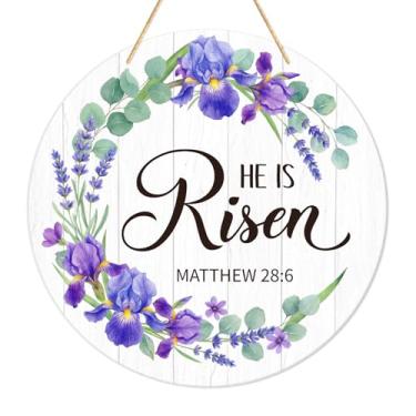 Imagem de PETCEE Placa para porta de boas-vindas de Páscoa, 30 cm, sinal para pendurar na porta da frente, decoração de mola, suporte redondo, para parede, porta, casa, decoração externa