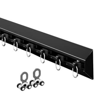 Imagem de Faixa de cortina atualizada, com rolo de quatro rodas de aço manganês, trilho de teto para cortinas, haste de cortina de quarto, fácil de instalar e cortar (cor: branco, tamanho: 2,4 m/2,4 m/2 * 120