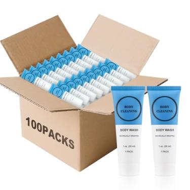 Imagem de RSQAZQ 100 peças de sabonete líquido corporal tamanho viagem, embalado individualmente, 28,3 g, mini gel de banho - artigos de higiene de limpeza nutritivos para homens e mulheres, ideal para hotéis